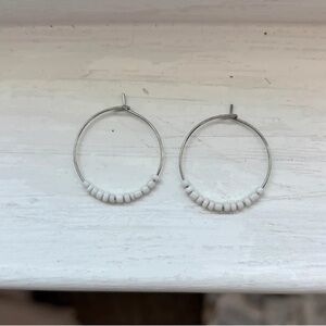 Chic Silver Hoop Earrings with White Accents
